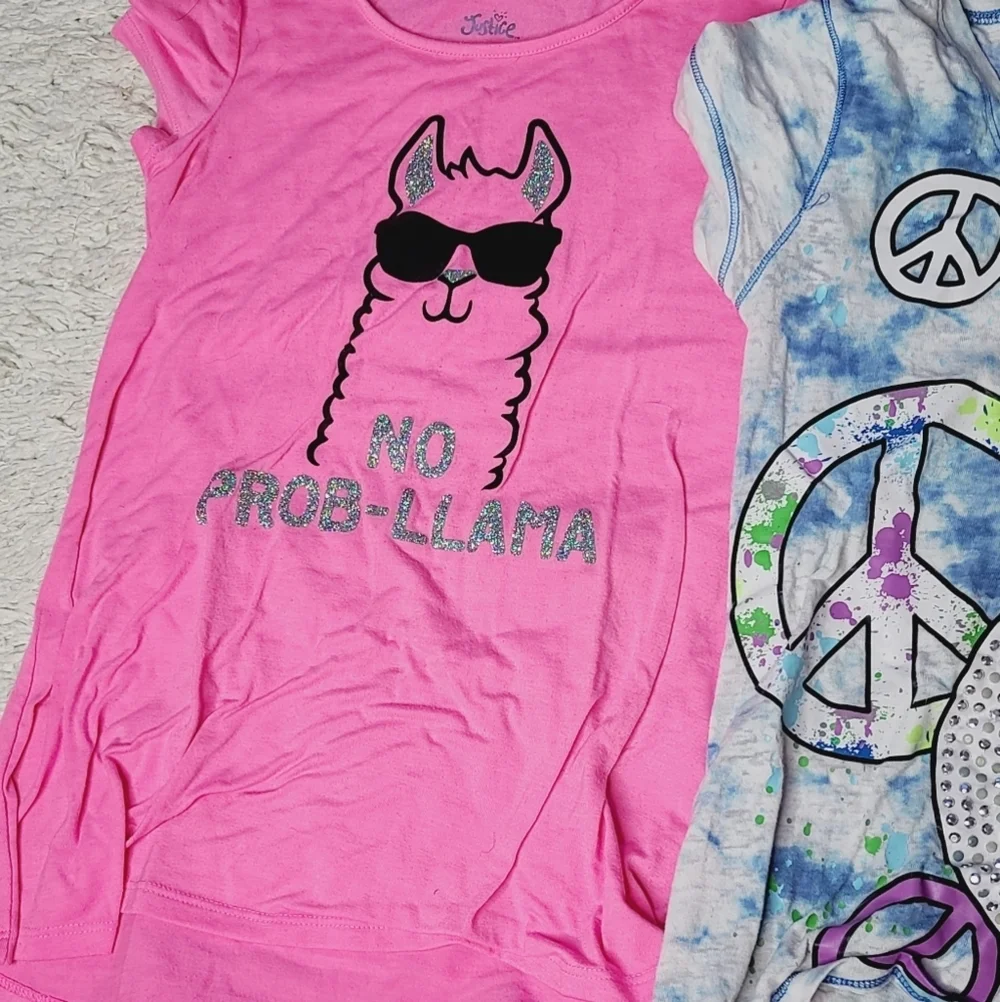 Justice girls 2 Llama peace tops shirts sz 8/10